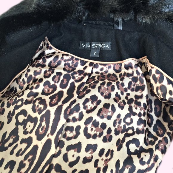 Via Spiga Day-Nite Wool Blend Faux Fur Jacket Coat 2 - Picture 3 of 3